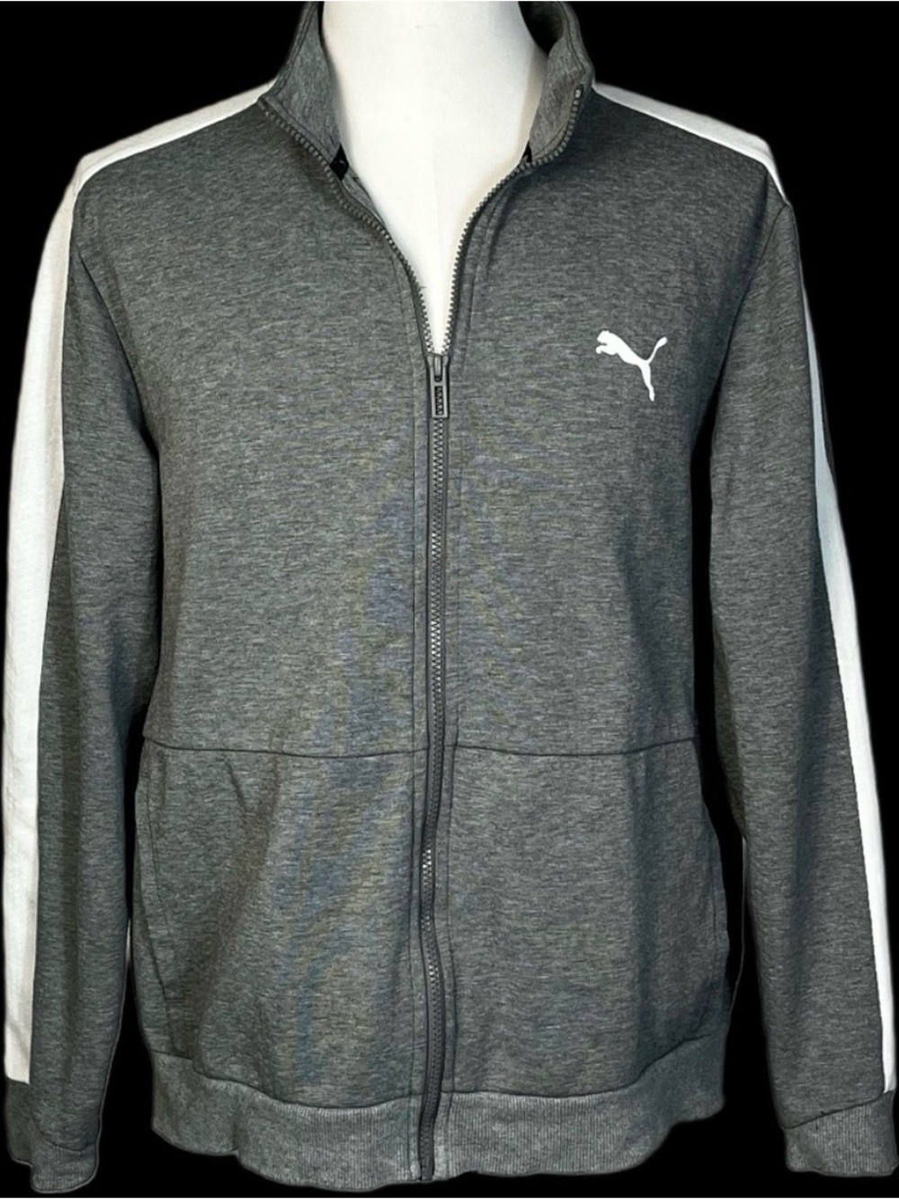 PUMA Contrast Panel Track Jacket Men's L Gray White Full Zip EUC